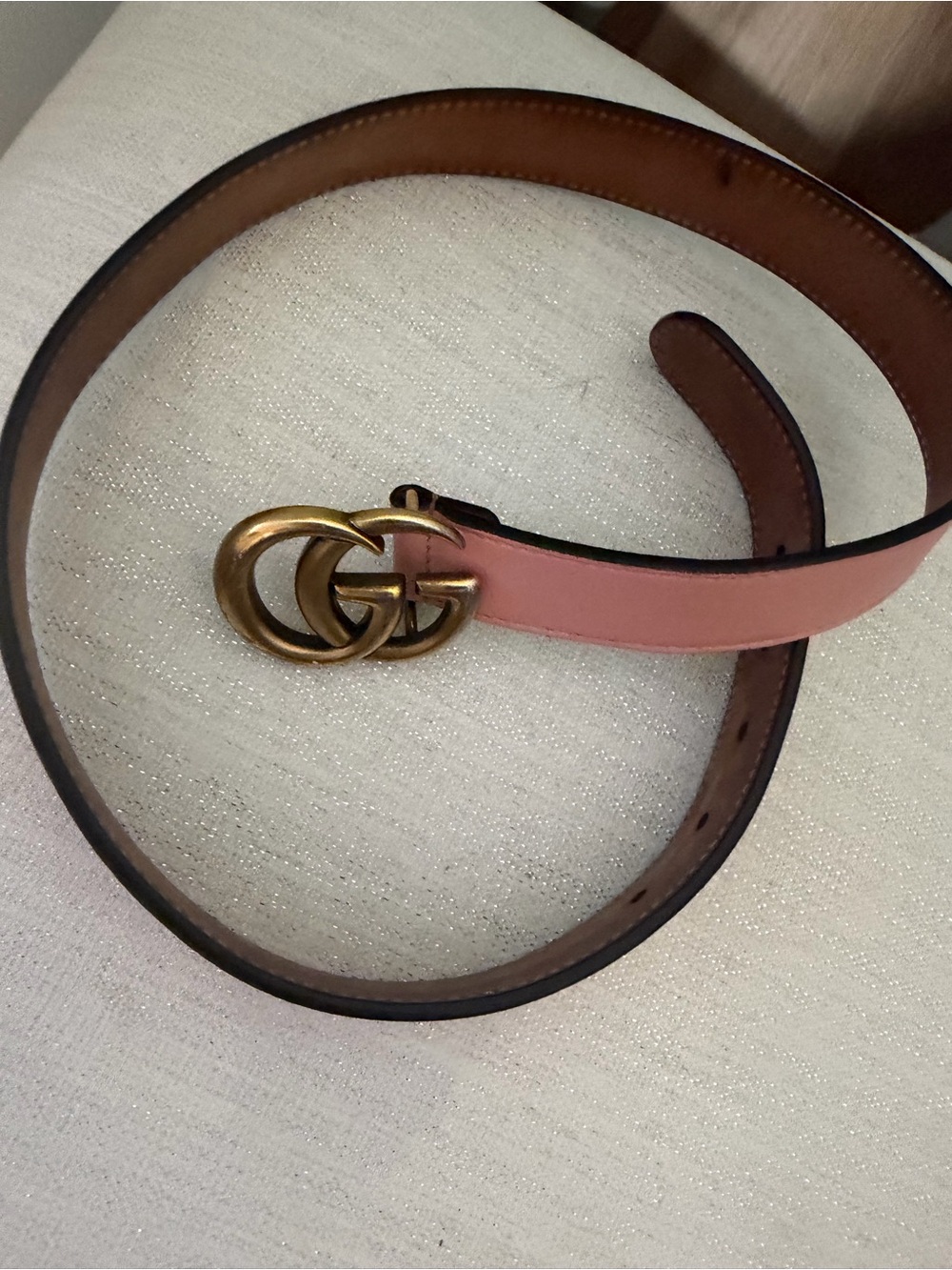 Gucci Pink Leather Belt with Gold Double G Buckle